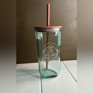 Starbucks 2024 Terracotta Clear Recycled Triangle Glass Cold Cup Tumbler 16 oz